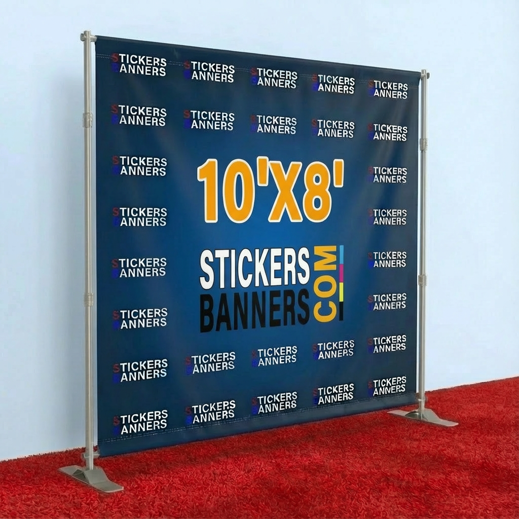 10'x8' Vinyl Step and Repeat Banner with Stand and Red Carpet