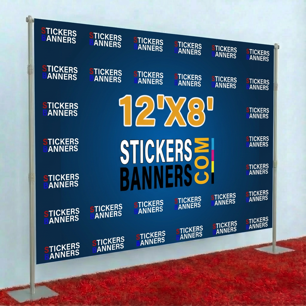 12'x8' Vinyl Step and Repeat Banner with Stand and Red Carpet