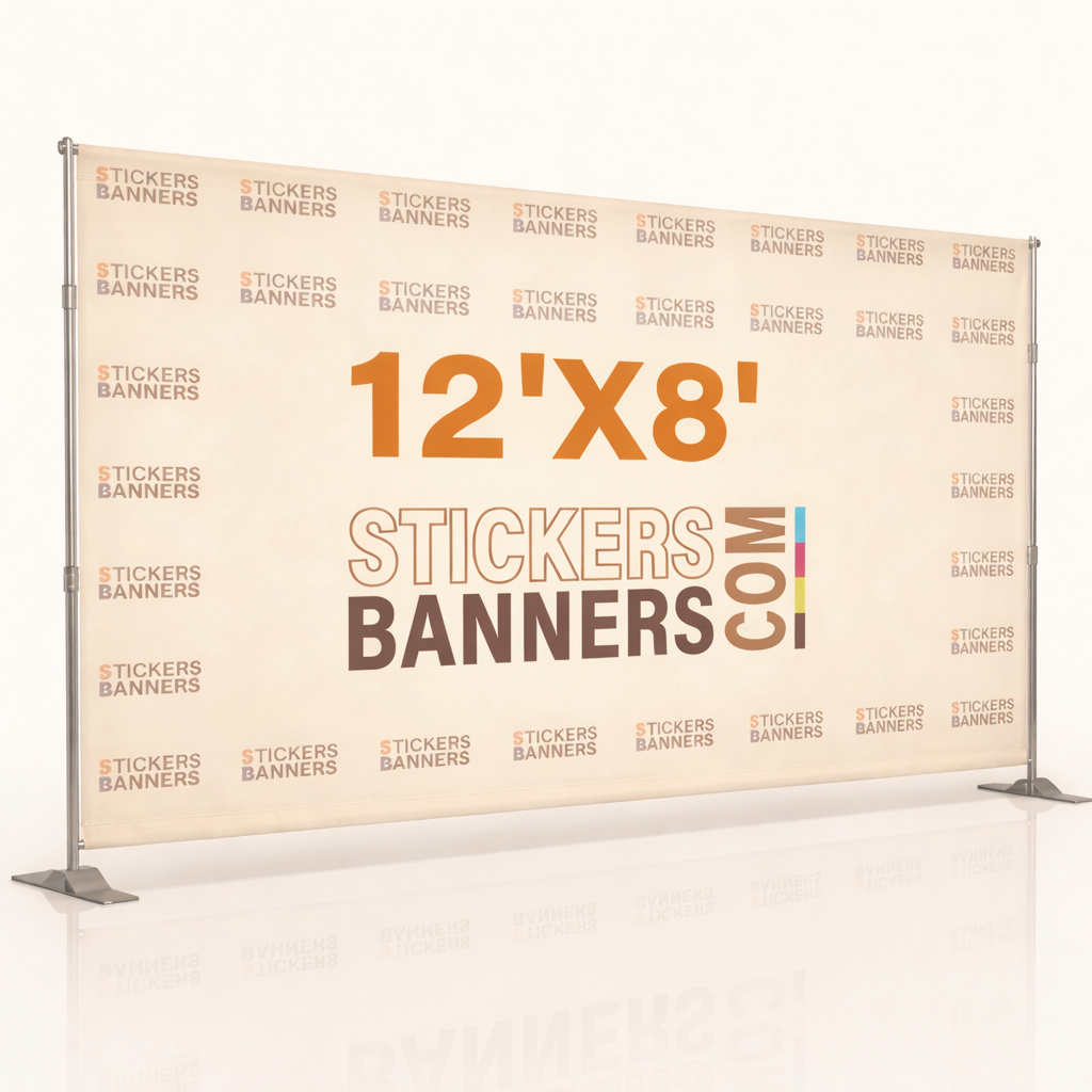 Stickers Banners Com display banner with branding on a white background