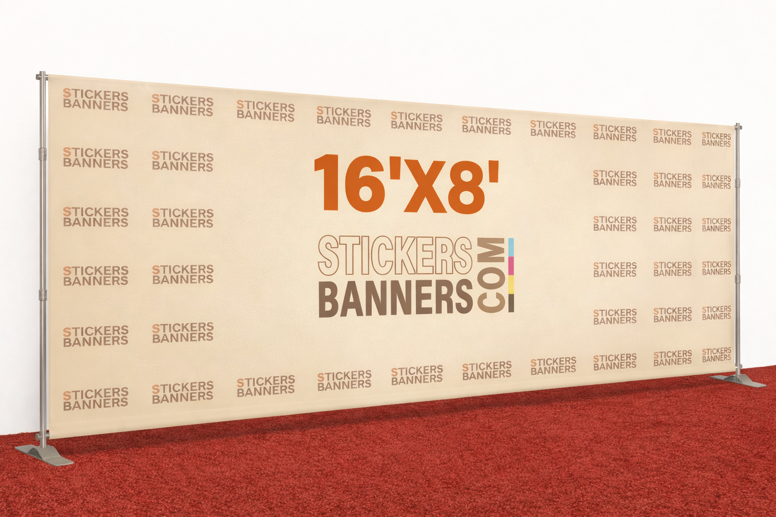 Stickers and Banners.com banner on a red carpet