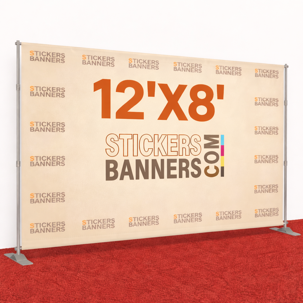12'x8' Fabric Step and Repeat Banner with Stand and Red Carpet