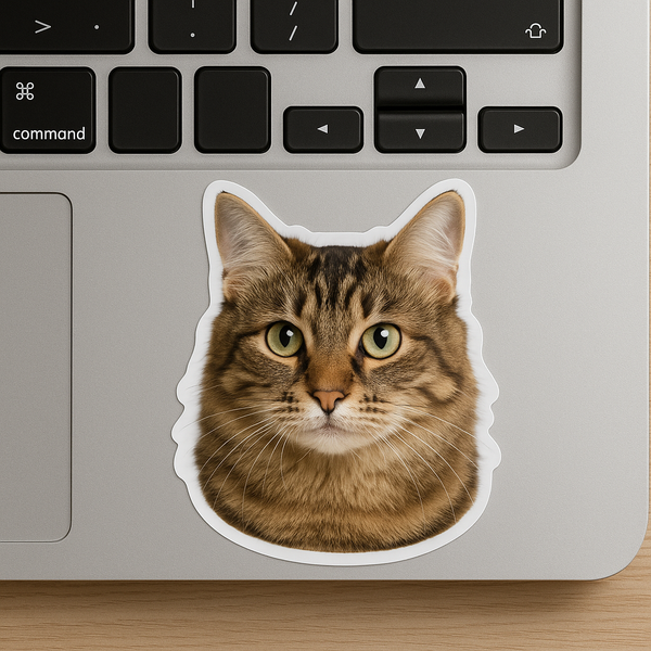 Cat-shaped sticker on a laptop keyboard