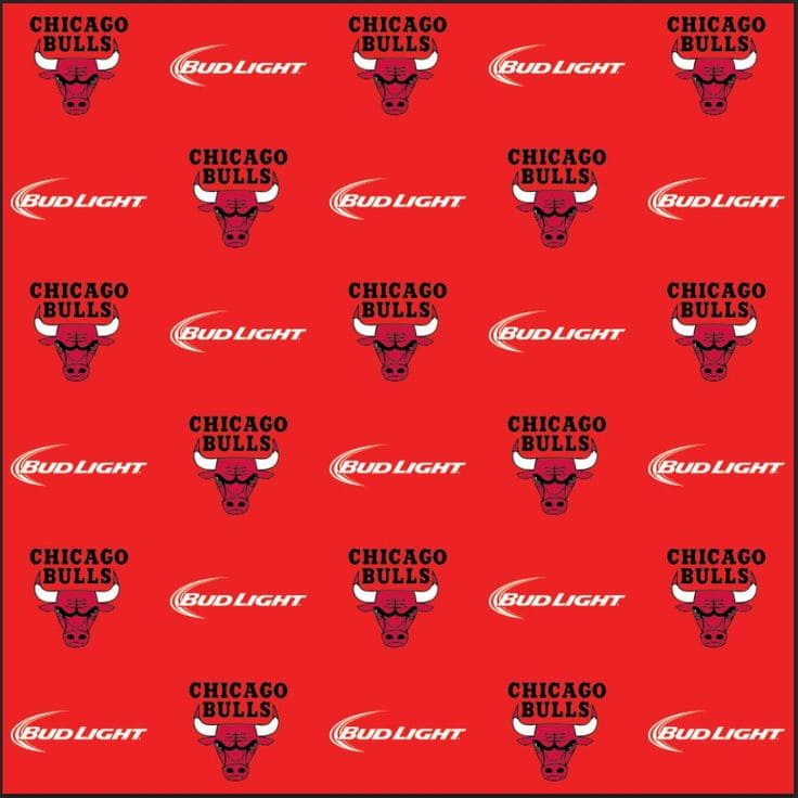 Pattern of Chicago Bulls and Bud Light logos on a red background