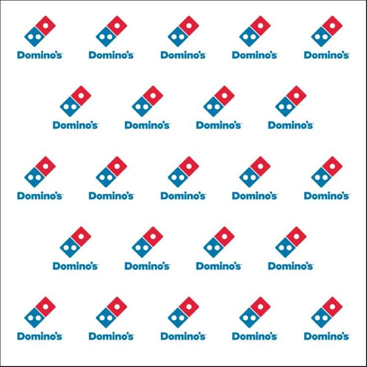 Pattern of Domino's logo and text on a white background