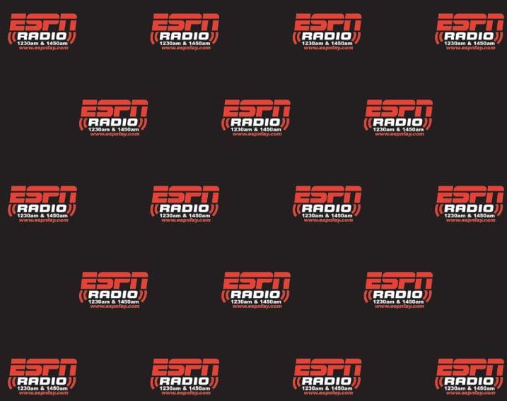 Repeating ESPN Radio logo on a black background