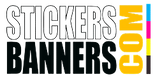 Logo of StickersBanners.com with colorful text on a black background