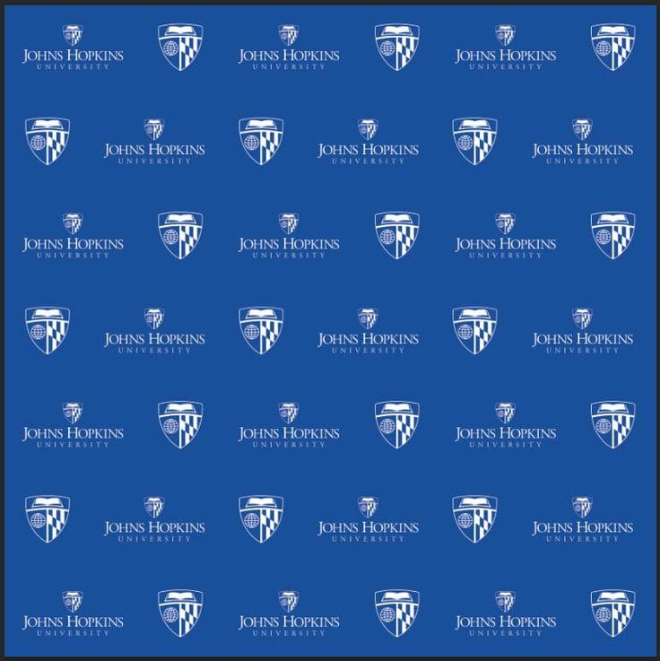 Pattern of Johns Hopkins University logos on a blue background
